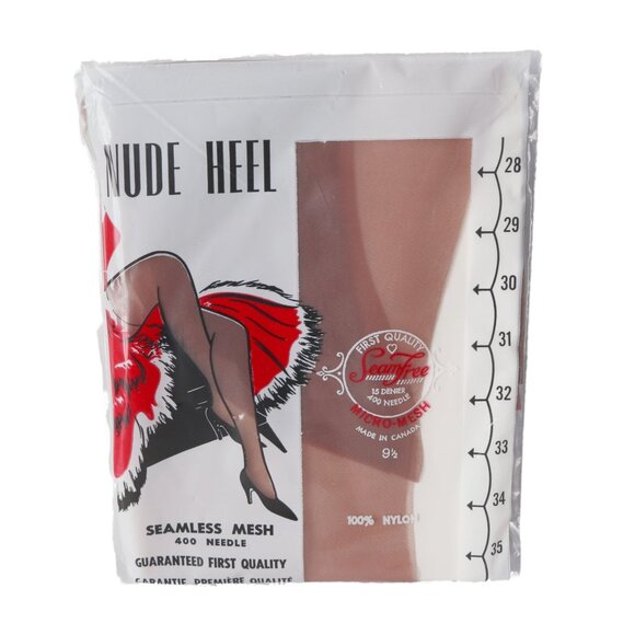 Vintage Nude Heel Seamless Mesh Nylon Stockings Size 9 1/2 - Picture 1 of 3